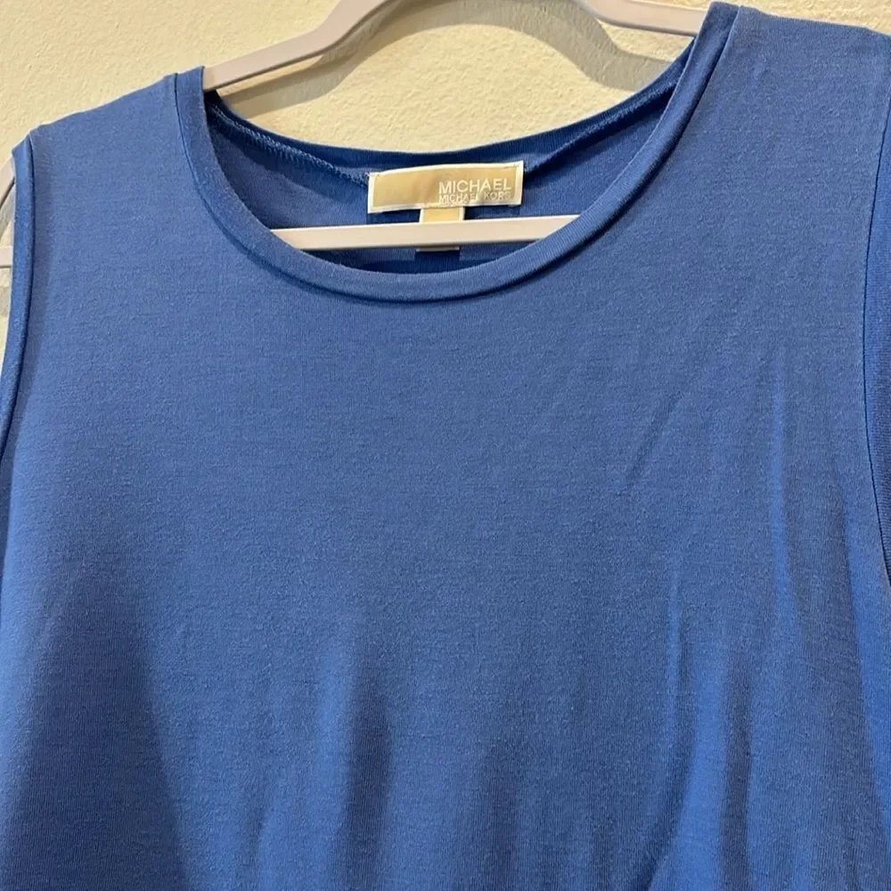 Michael Kors Sleeveless Crew Neck Tunic Tank Top Sheer Bottom XL Blue​​